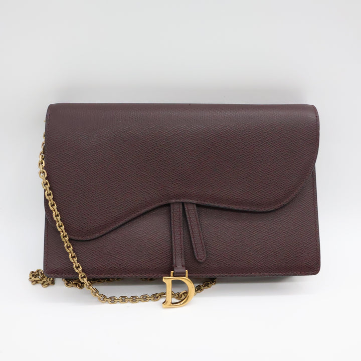 Dior Lady Dior Burgundy Wallet on Chain Pochette Bag