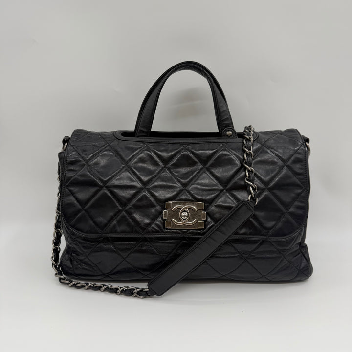 Chanel CC Boy Black Lambskin Satchel Handbag