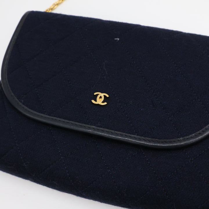 Chanel Navy Quilted Cotton Vintage Mini Matelasse Handbag