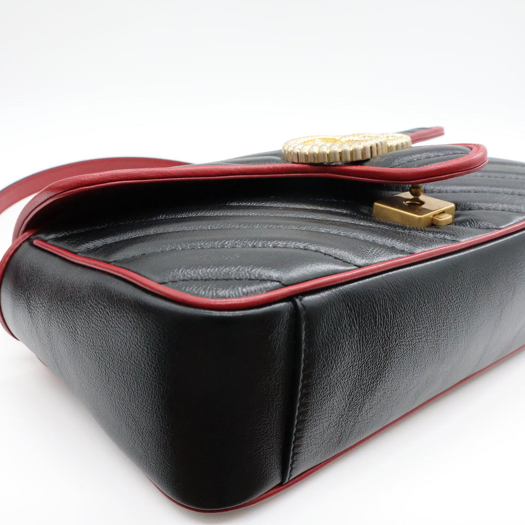 Gucci GG Marmont Black/Red Leather Medium Handbag Brand New