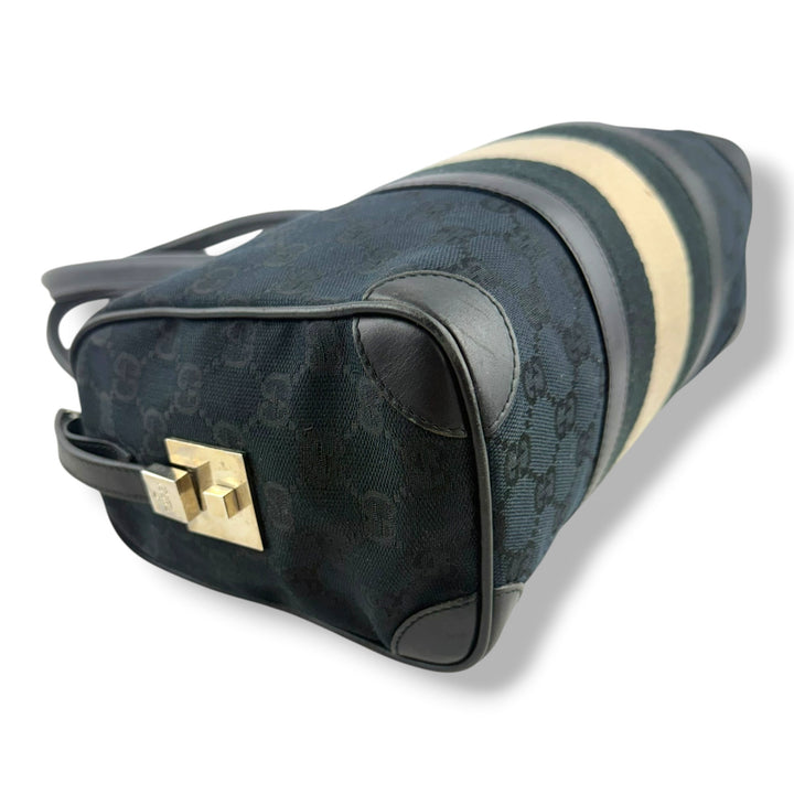 Gucci Sherry Line Navy GG Monogram Boston Canvas Bag