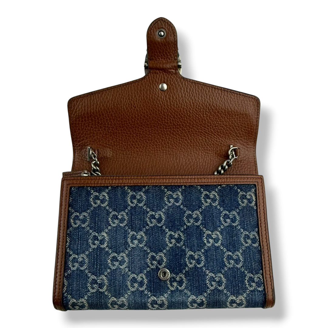 Gucci GG Denim Dionysus Wallet On Chain Handbag