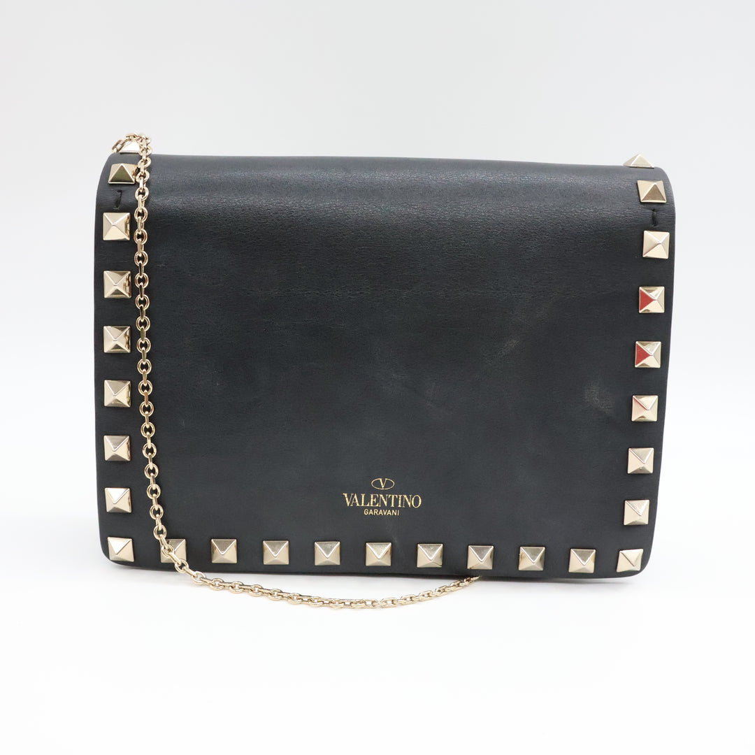 Valentino Garavani Stud Black Wallet on Chain Handbag