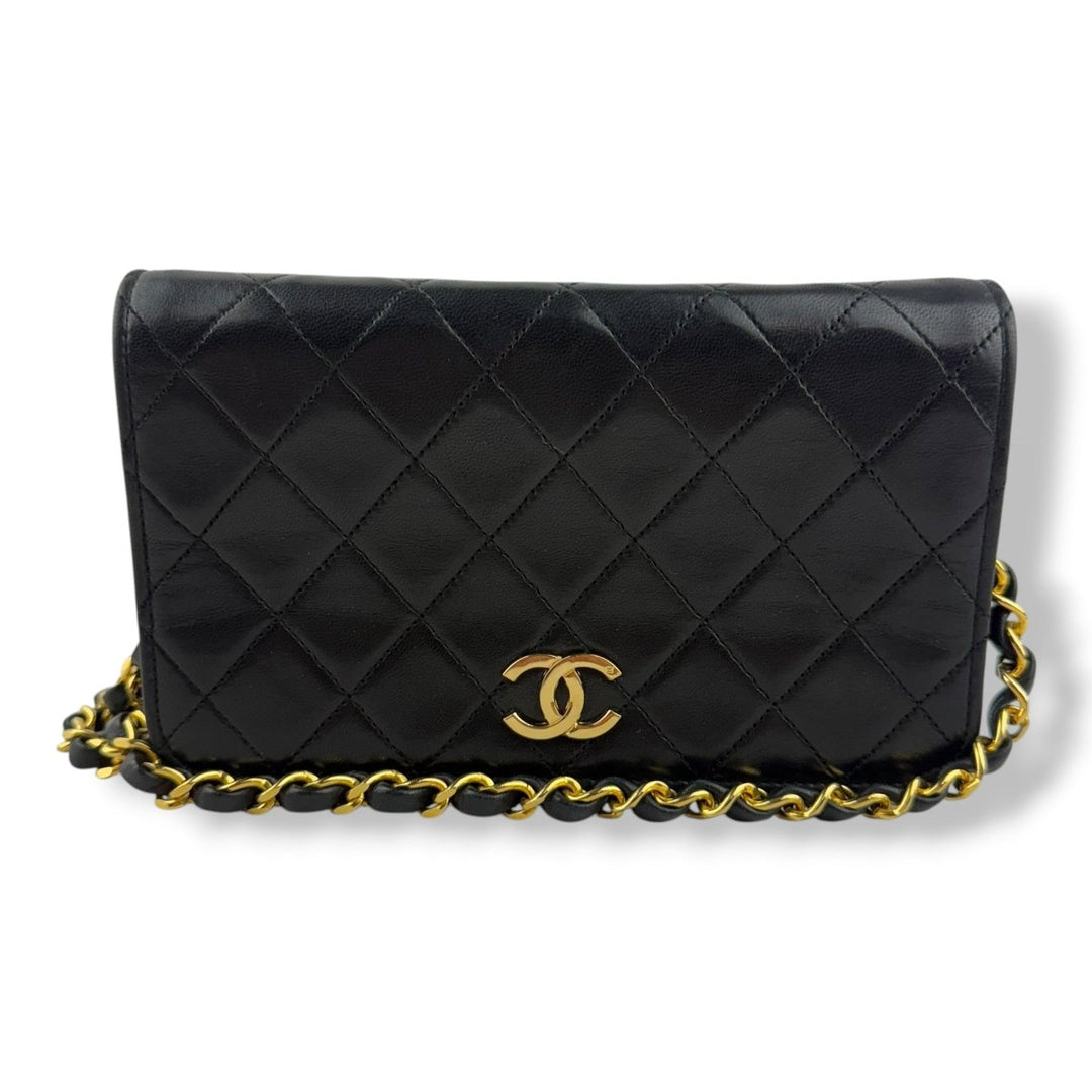 Chanel CC Mini Black Push Lock Single Flap Lambskin Shoulder Handbag