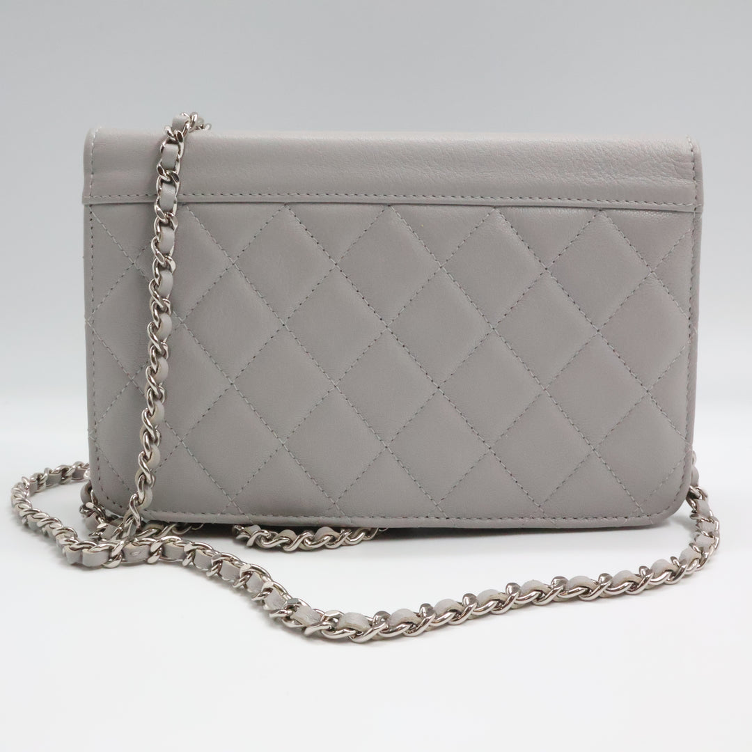 CHANEL Lambskin Quilted Wallet On Chain WOC Grey Handbag