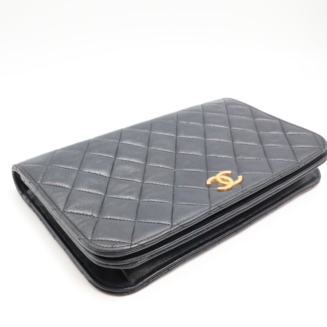 Chanel CC Black Push Lock Single Flap Quilted Lambskin Shoulder Handbag