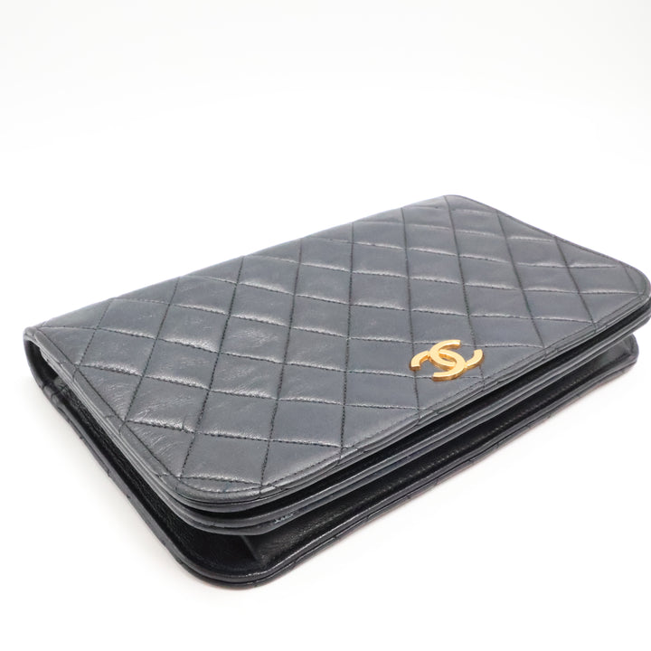 Chanel CC Black Push Lock Single Flap Quilted Lambskin Shoulder Handbag