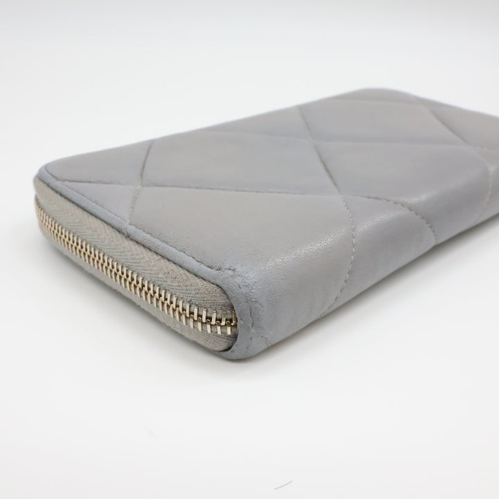 Chanel Zip Around Lambskin Quilted Grey Wallet
