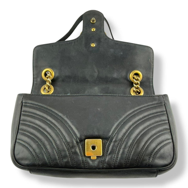 Gucci GG Marmont Flap Black Leather Small Handbag