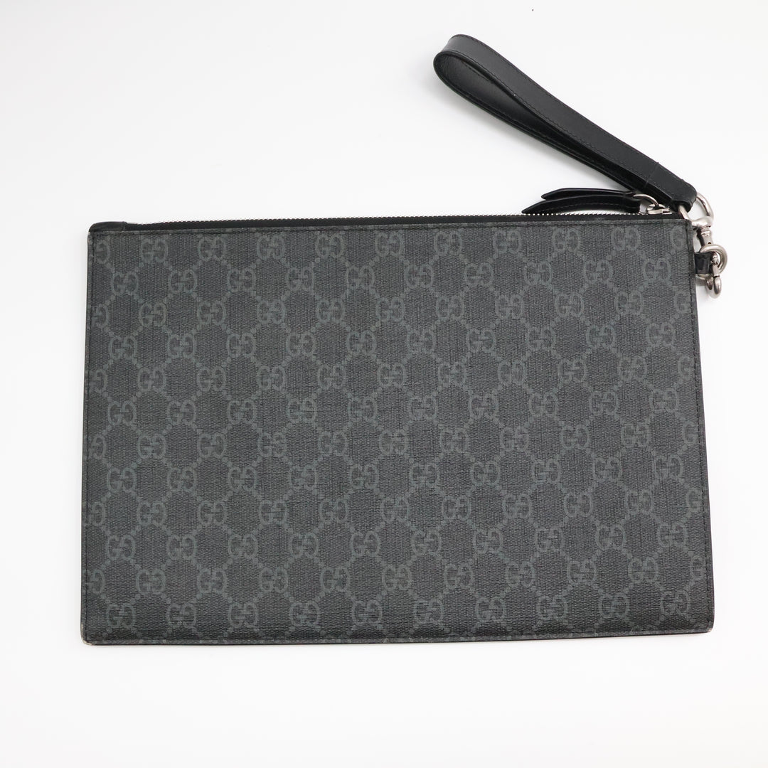 Gucci Canvas GG Supreme Black Snake Clutch Pouch Bag