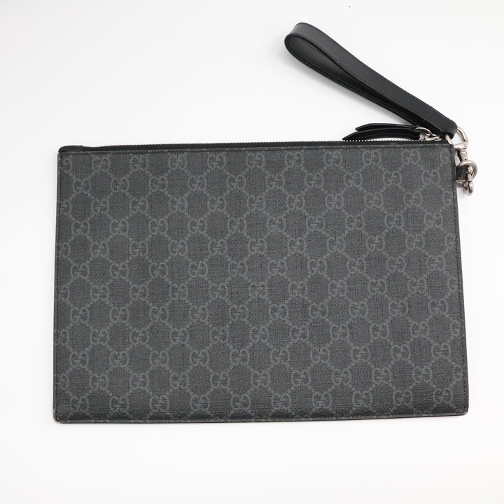 Gucci Canvas GG Supreme Black Snake Clutch Pouch Bag