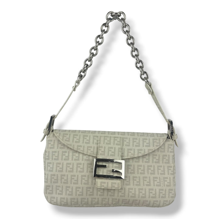 Fendi FF Zucchino Mamma Baguette Grey Handbag