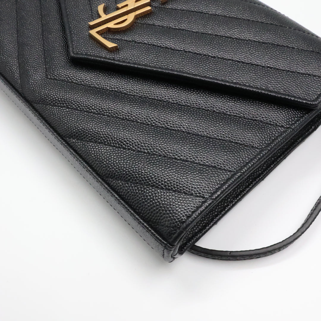 Saint Laurent YSL Matelasse Black Leather Cassandre Wallet On Chain Handbag