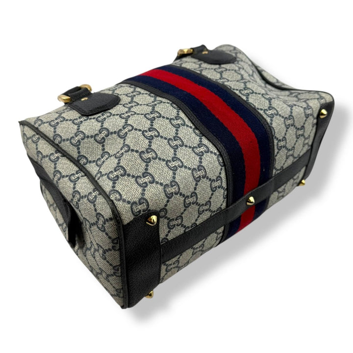 Gucci Beige/Navy GG Plus Monogram Boston Canvas Bag