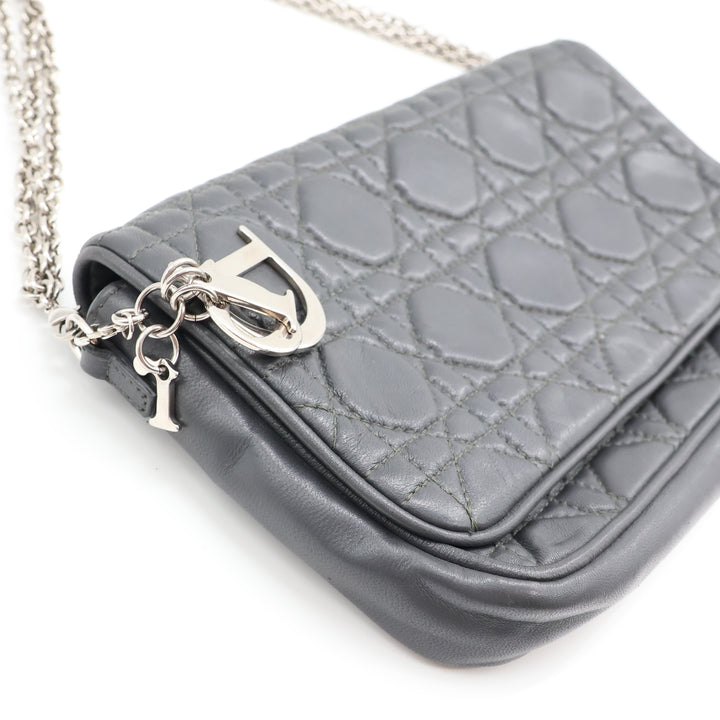 Dior Grey Quilted Wallet on Chain Pochette Bag