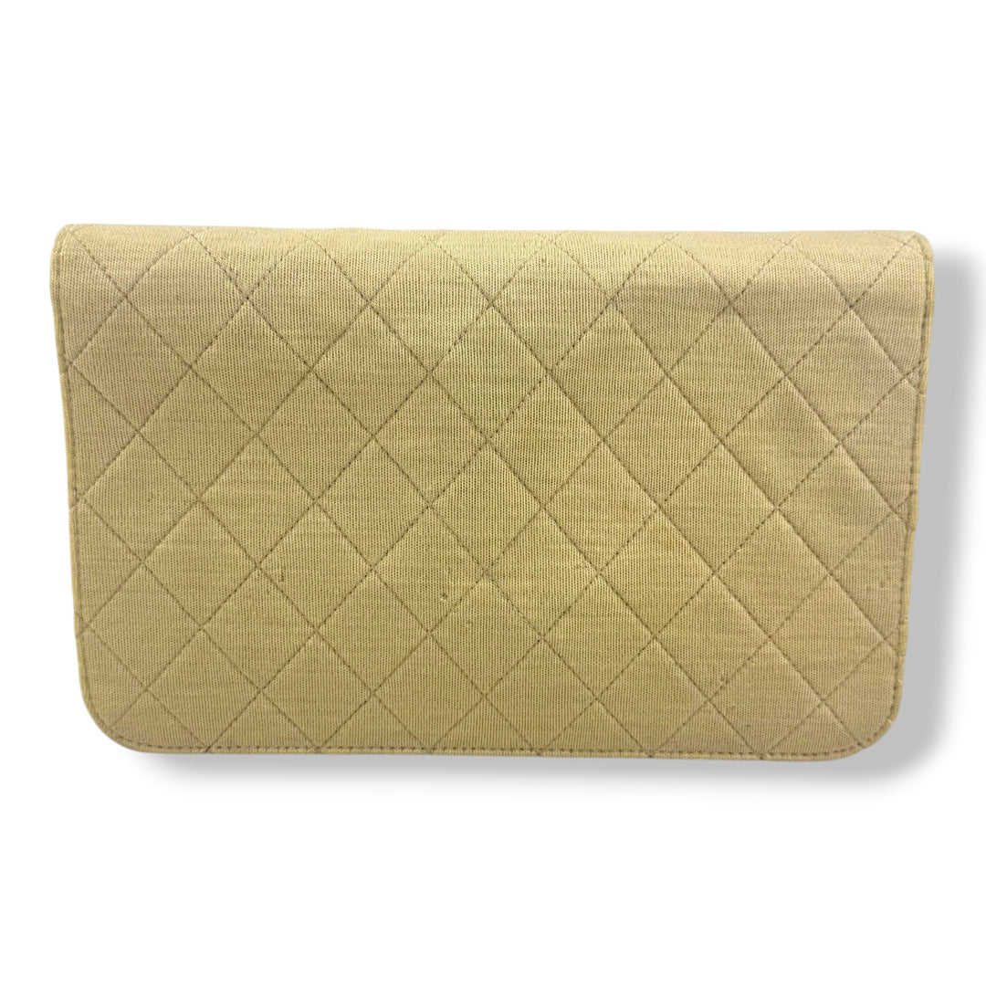 Chanel CC Cream Push Lock Single Flap Quilted Cotton Shoulder Handbag