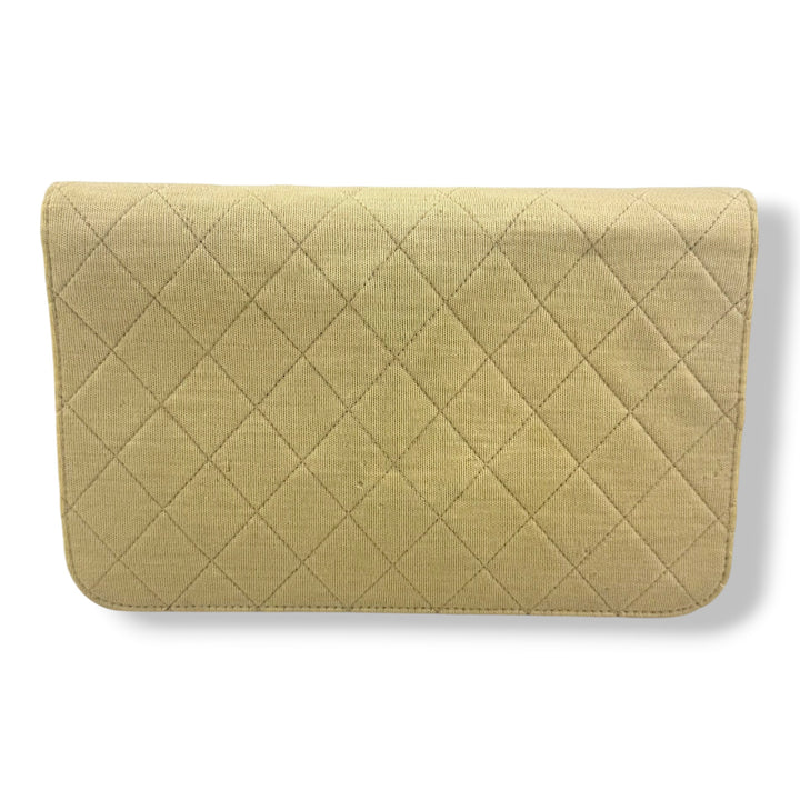 Chanel CC Cream Push Lock Single Flap Quilted Cotton Shoulder Handbag