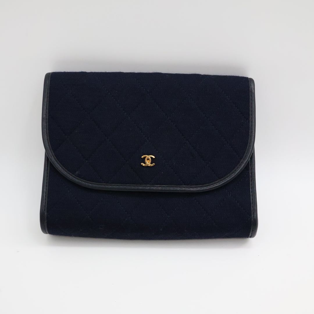 Chanel Navy Quilted Cotton Vintage Mini Matelasse Handbag