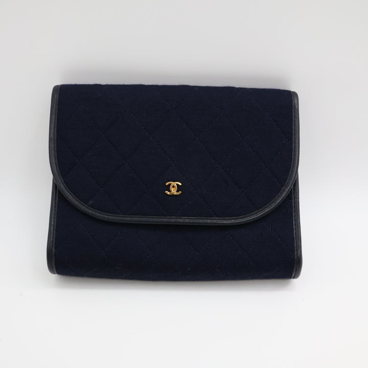 Chanel Navy Quilted Cotton Vintage Mini Matelasse Handbag