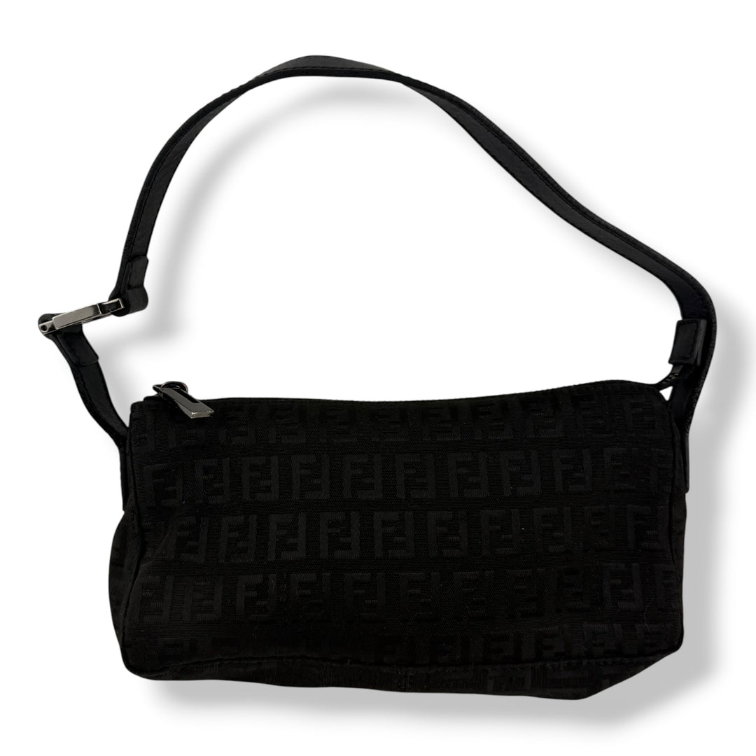 Fendi FF Zucchino Baguette Black Handbag