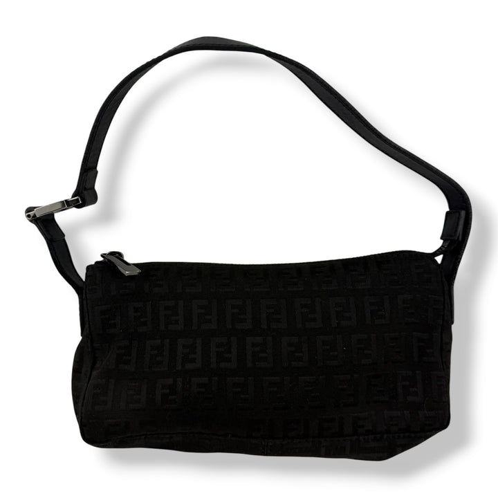 Fendi FF Zucchino Baguette Black Handbag