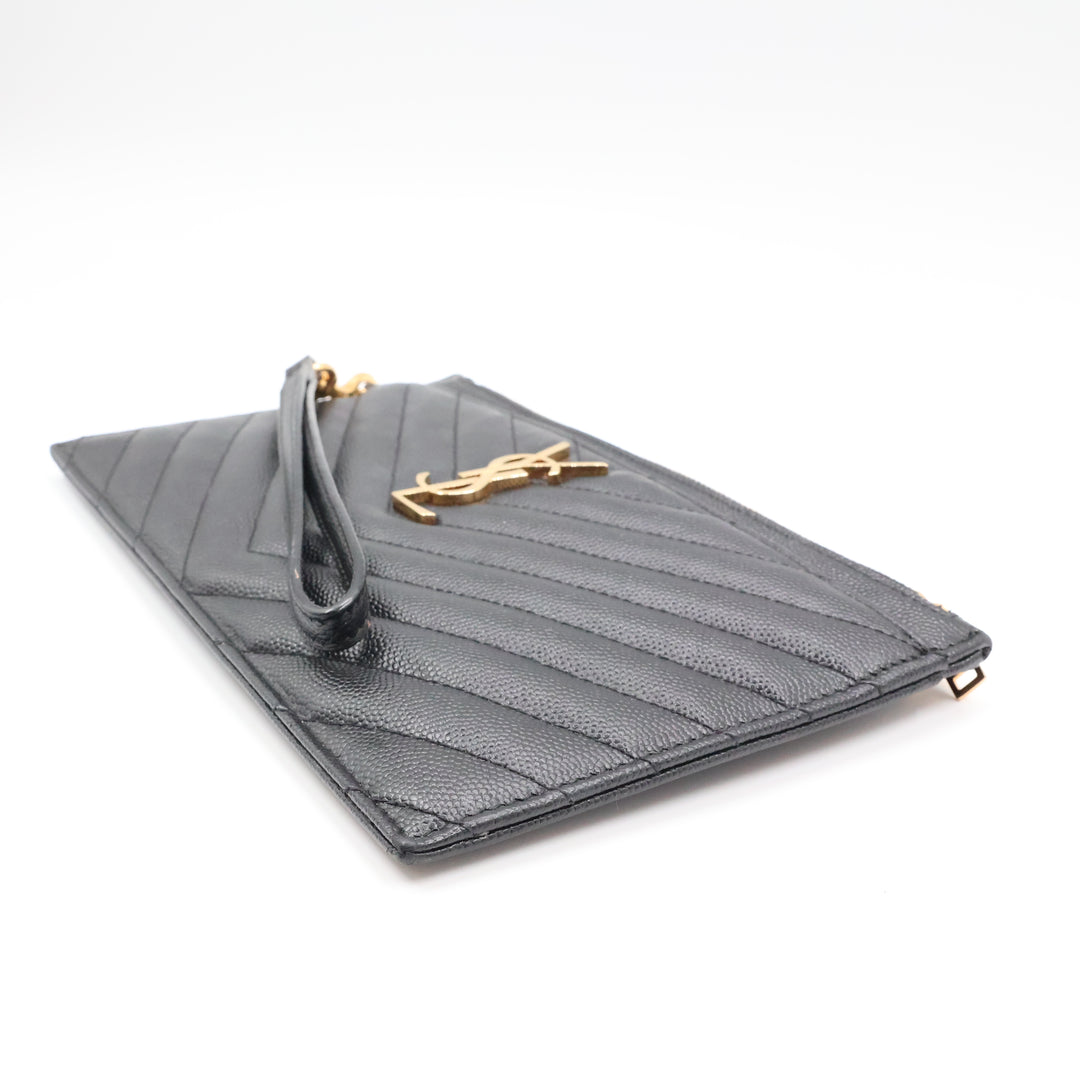 YSL Saint Laurent Cassandre Black Calfskin Leather Pouch Clutch Bag