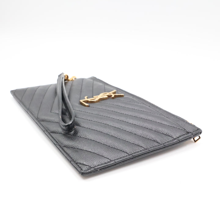 YSL Saint Laurent Cassandre Black Calfskin Leather Pouch Clutch Bag