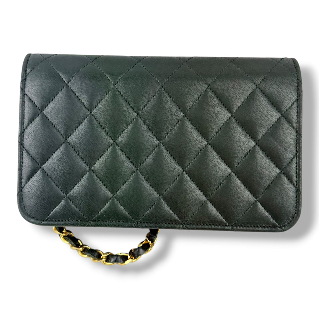 Chanel CC Deep Green Push Lock Single Flap Lambskin Shoulder Handbag