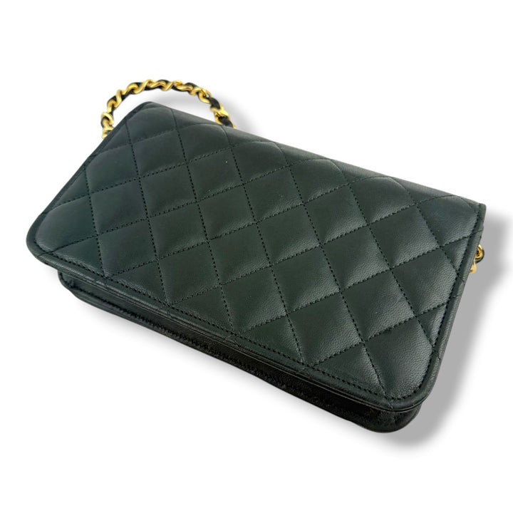 Chanel CC Deep Green Push Lock Single Flap Lambskin Shoulder Handbag