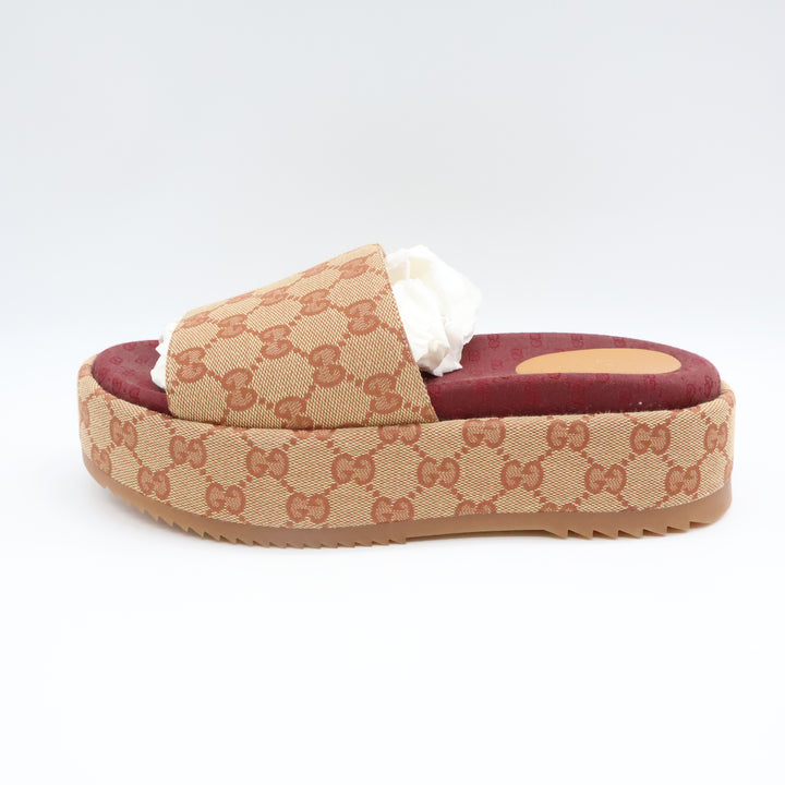 Gucci Beige/Burgundy GG Platform Sandals UK 5.5 / EU 38.5