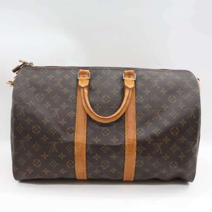 Louis Vuitton Bandouliere Vintage Brown Monogram 45 Keepall Duffle Bag