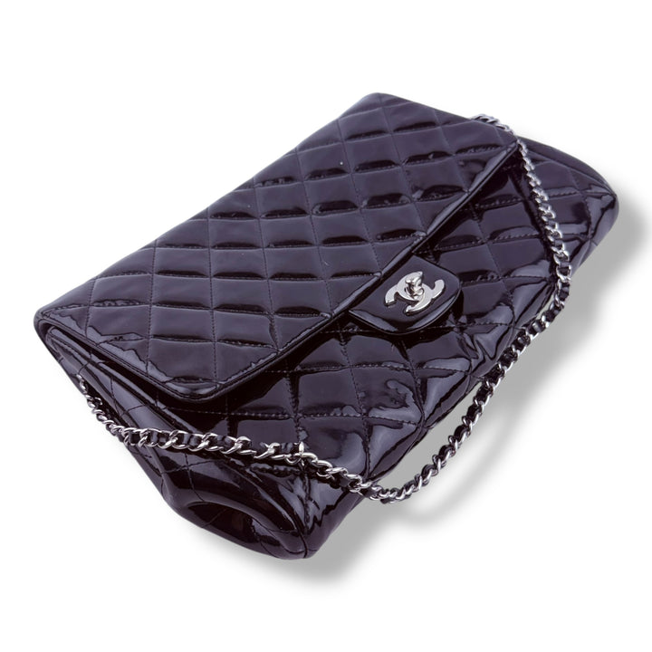 Chanel Black Patent Classic Flap Shoulder Handbag