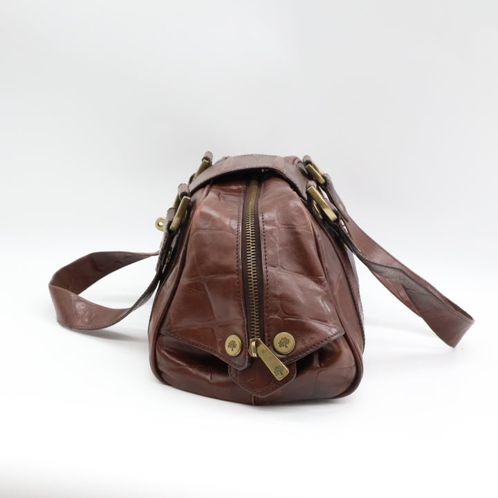 Mulberry Croc Embossed Brown East West Shoulder Bayswater Handbag