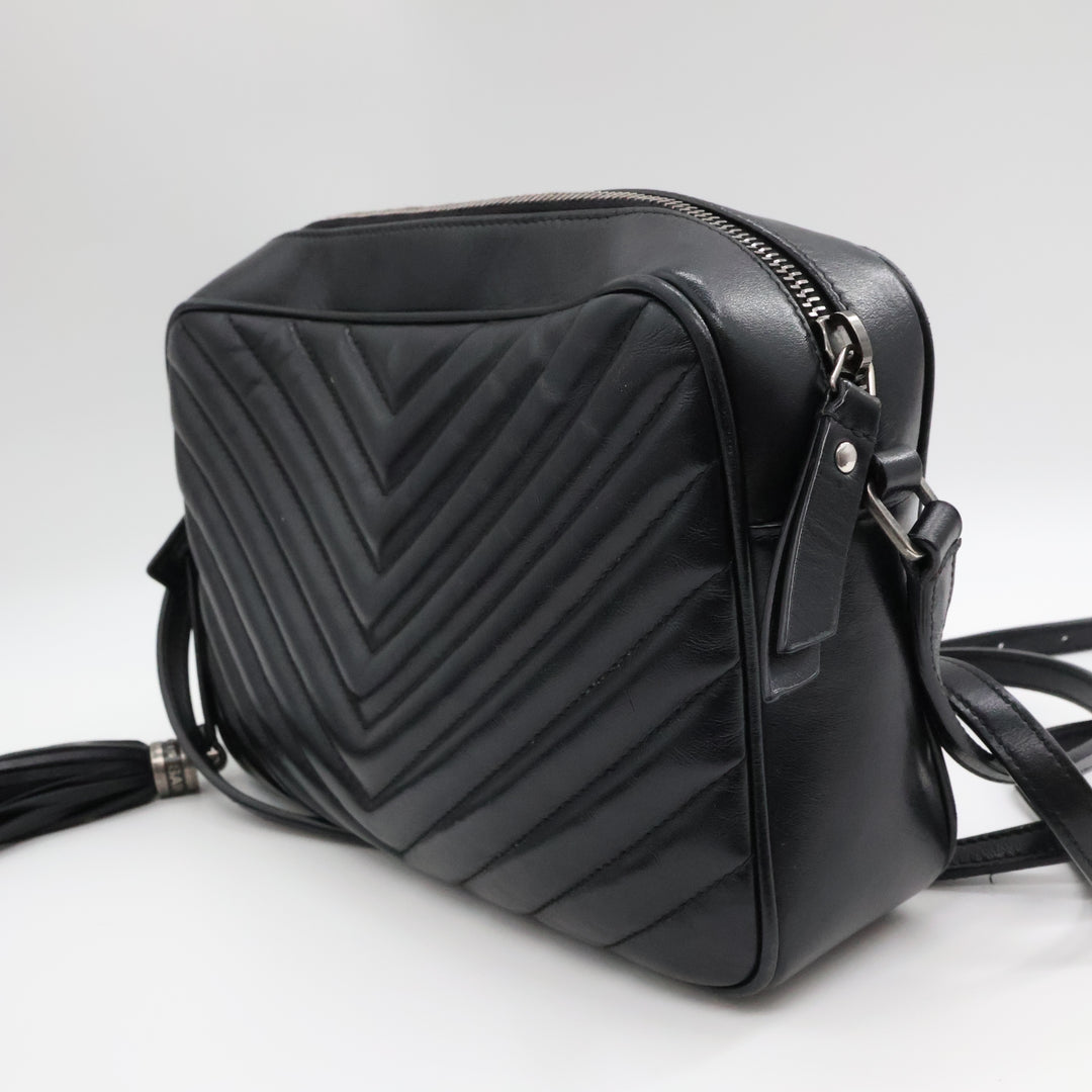 Saint Laurent Medium YSL Black Lou Black Quilted Leather Crossbody Handbag