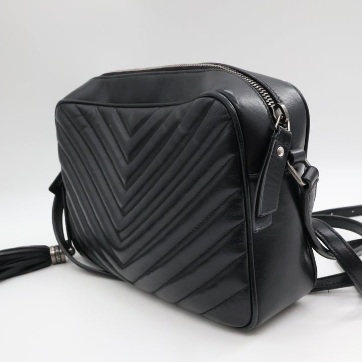 Saint Laurent Medium YSL Black Lou Black Quilted Leather Crossbody Handbag