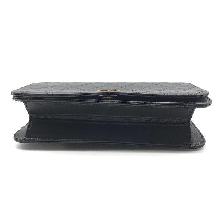 Chanel CC Black Push Lock Single Flap Quilted Lambskin Shoulder Handbag