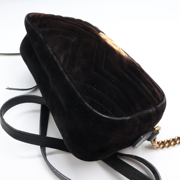 Gucci GG Marmont Black Velvet Small Camera Handbag