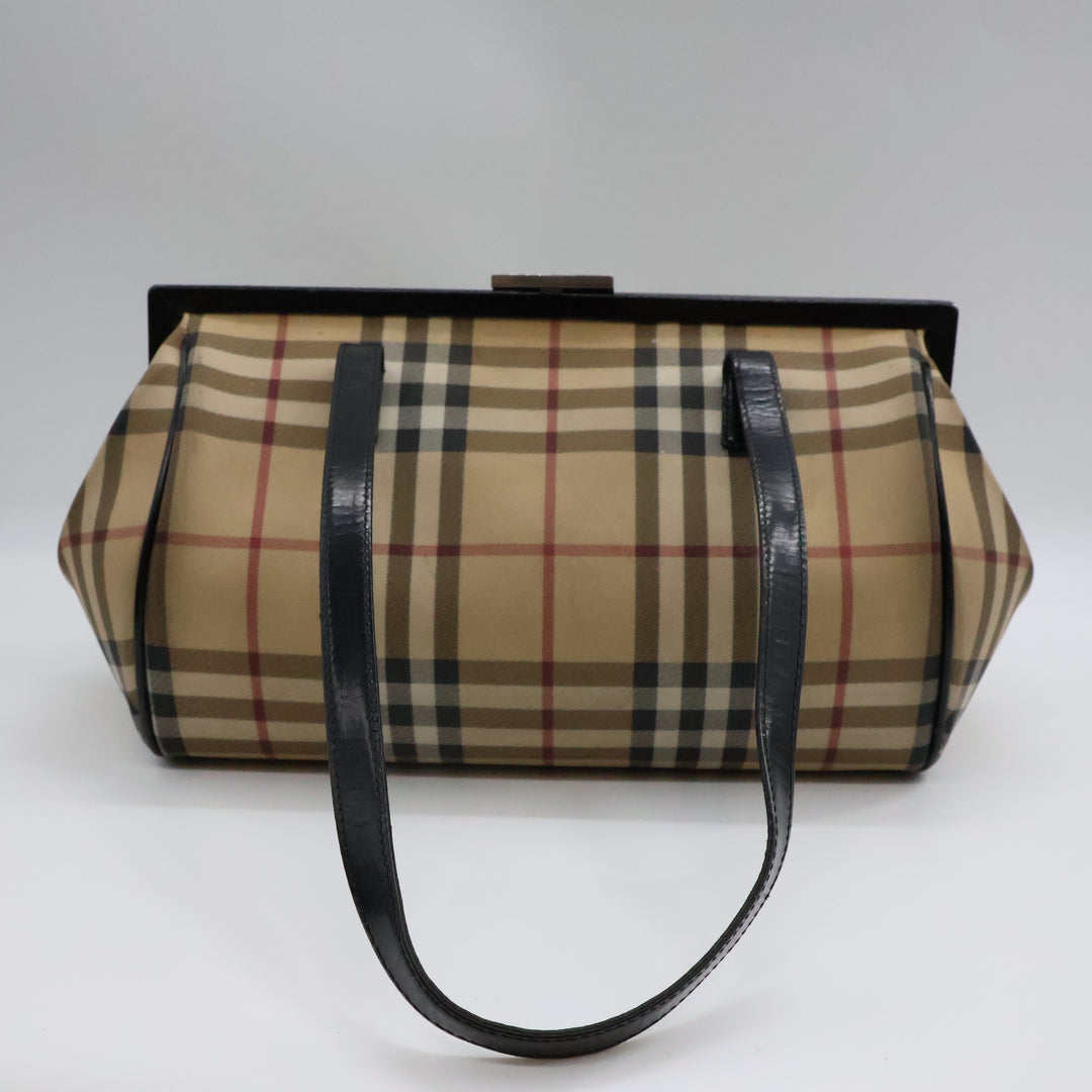 Burberry Nova Vintage Check Beige Bowling Tote Handbag