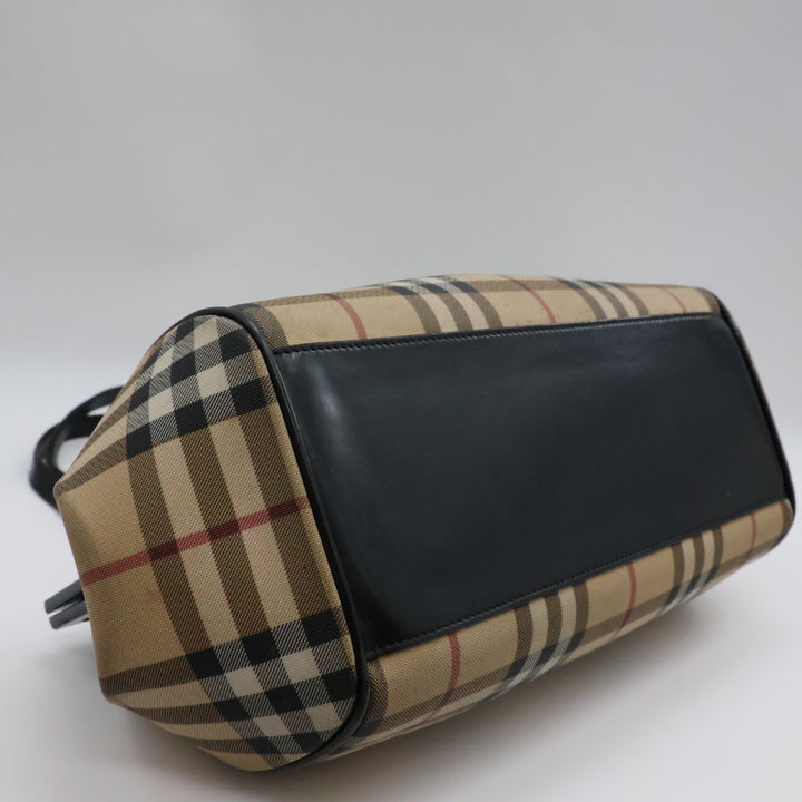 Burberry Nova Vintage Check Beige Bowling Tote Handbag