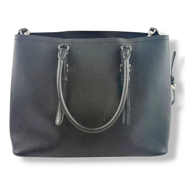 Prada Medium Double Tote Black Medium Leather Tote Handbag