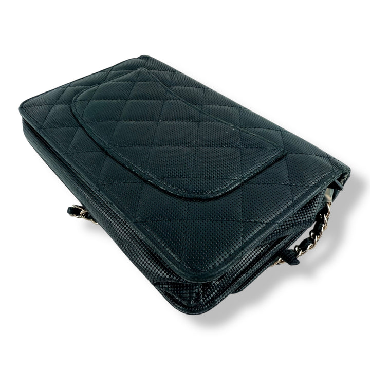 Chanel Black Perforated Lambskin Wallet On Chain Handbag