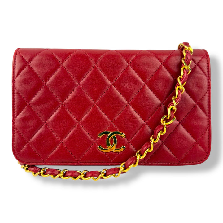 Chanel CC Mini Red Push Lock Single Flap Lambskin Shoulder Handbag