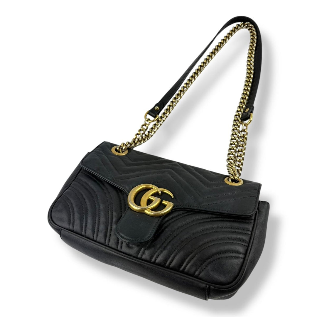 Gucci GG Marmont Flap Black Leather Small Handbag