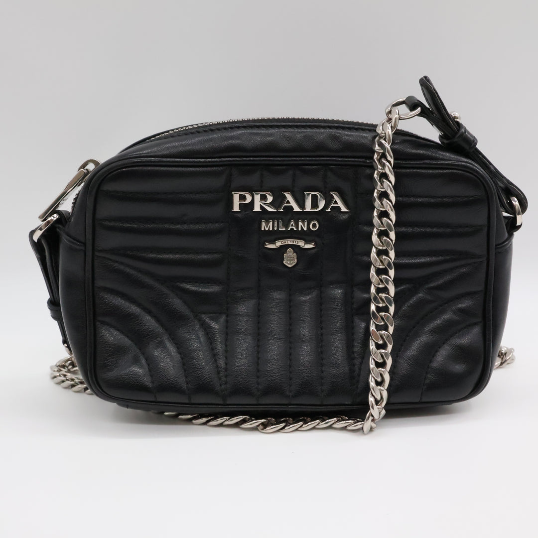 Prada Diagramme Black Calfskin Leather Camera Crossbody Handbag