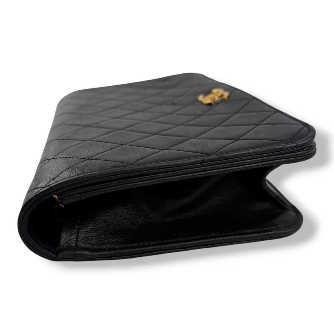Chanel CC Black Push Lock Single Flap Quilted Lambskin Shoulder Handbag