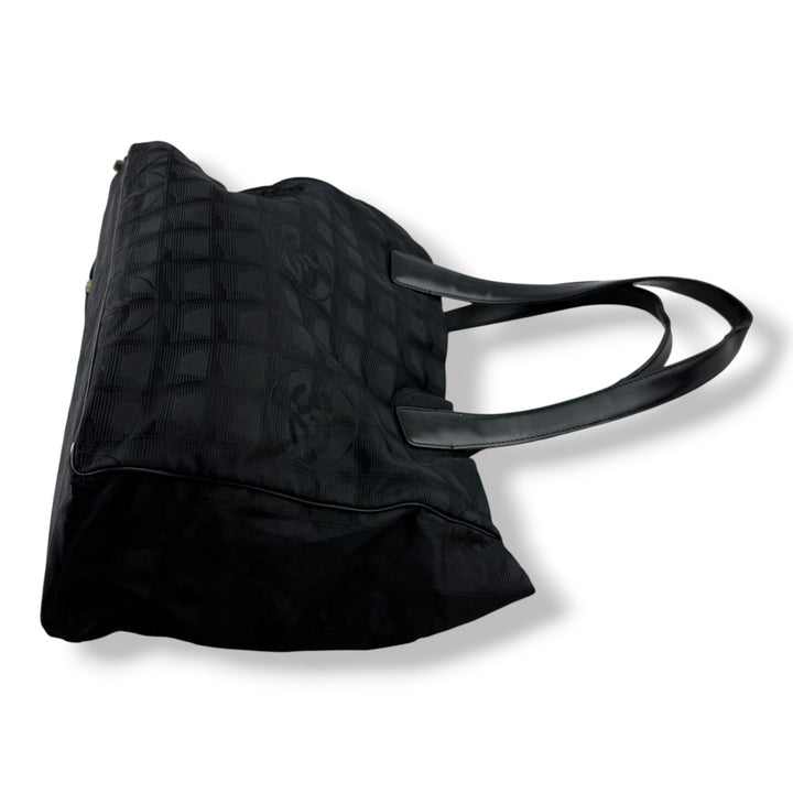 Chanel Black Travel Line Canvas Tote Handbag