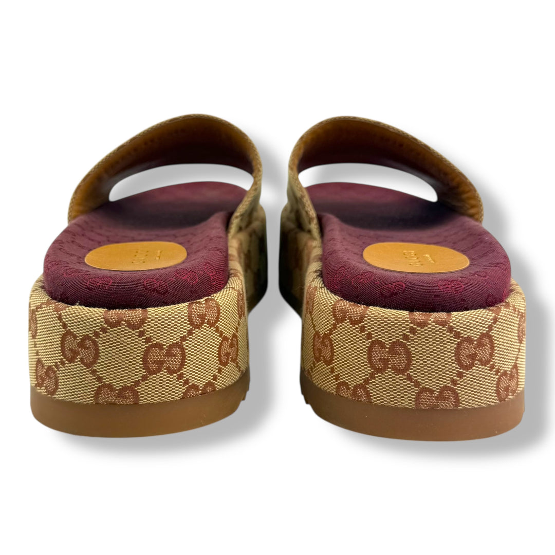 Gucci Beige/Burgundy GG Platform Sandals UK 6.5 / EU 39.5