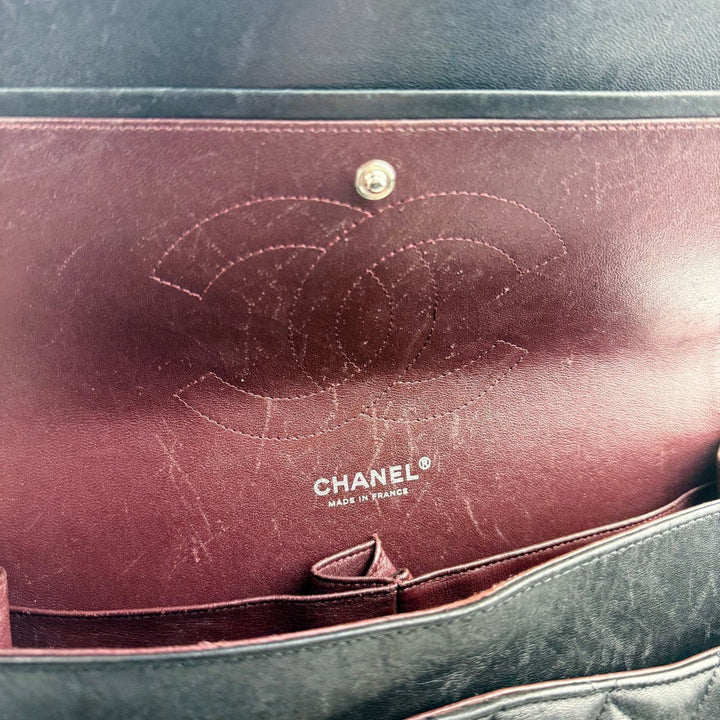 Chanel Double Classic Lambskin Black Flap Handbag Large