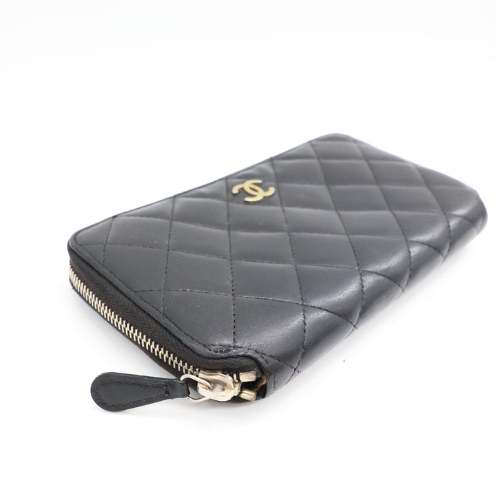 Chanel Zip Around Lambskin Black Wallet
