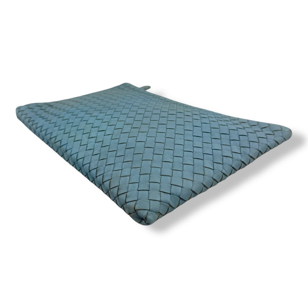 Bottega Veneta Calfskin Blue Leather Clutch Pouch
